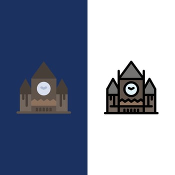 Canada Centre Block Government Landmark  Icons Flat and Line Filled Icon Set Vector Blue Background