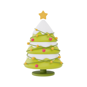 Pine tree, ornaments for Christmas isolated on white background. Merry Christmas and New Year. 3d rendering. png