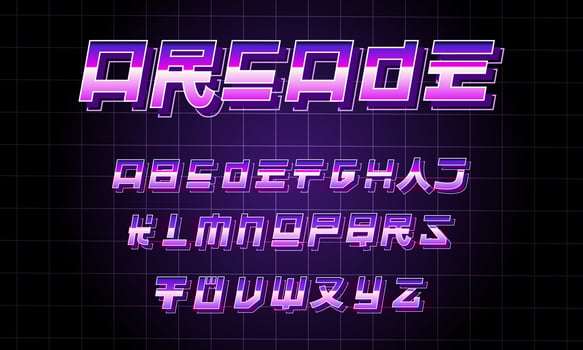 16bit Retro video game aesthetic, gaming abc for logos, brands and arcade machines. Tokyo, Vintage and asian typeface. Neon, gradient and trendy typo. vector