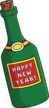 Happy New Year Wine Cartoon Colored Clipart vector