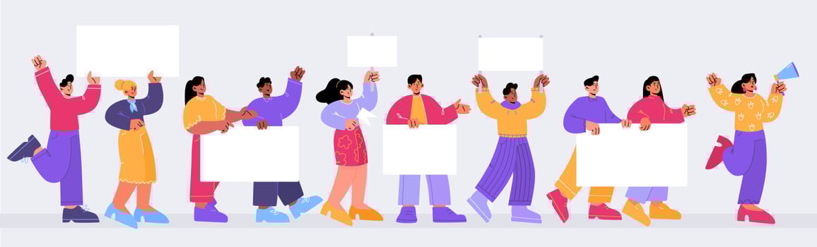 Protest demonstration of people with blank banners vector