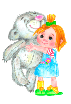 A little girl hugs a teddy bear. The girl and the teddy bear are happy. Pencil drawing. Illustration for children's book and children's creativity. png