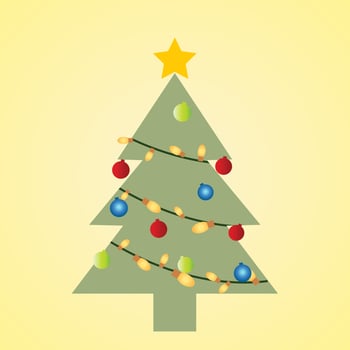 Christmas tree with gifts greeting card. vector
