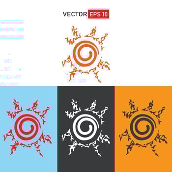 seal logo nine tail kyubi or  fuin logo isolated in white blue black background,  eight trigrams seal. The tattoo pattern is spiral surrounded by circles formed of irregular shapes 1 vector