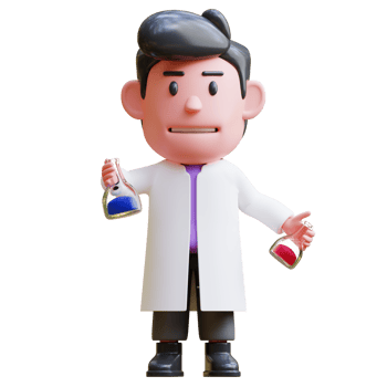 3d rendering of cute scientist character illustration carrying two research liquids png