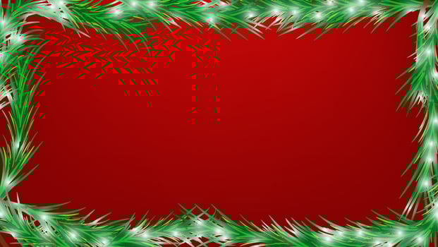 red background with green pine pine leaves decoration vector