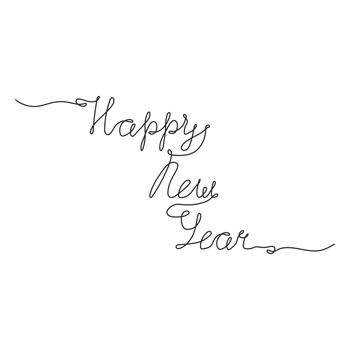 Continuous one line drawing of lettering Happy New Year. Festive hand drawn text in linear style. Png on transparent background