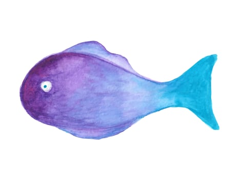Watercolor cartoon fish. Hand drawn vector illustration of underwater dweller isolated on white background.