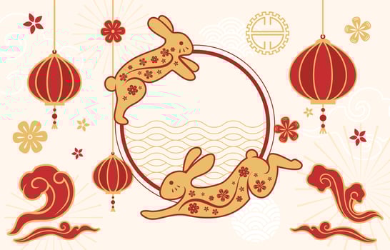 Gold and Red Water Rabbit on Chinese New Year Concept vector