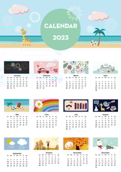 Cute seasonal holiday calendar 2023 with special festival vector