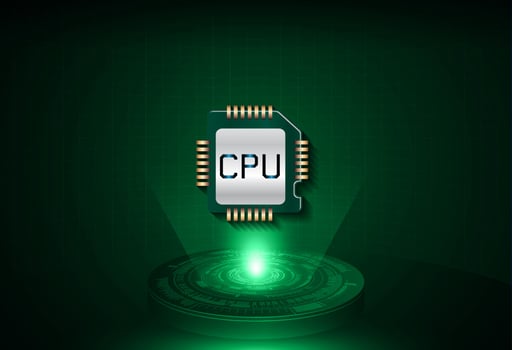 Modern Chip Holographic Projector on Technology Background vector