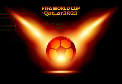 Ball with fire light effects background. FIFA World Cup Qatar 2022 vector