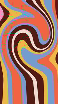 Hippie vertical poster backround design. Trippy retro backdrop for psychedelic 60s 70s parties with bright acid rainbow colors and groovy liquid wavy pattern in pop art style. Vector illustration.