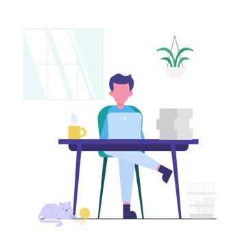 People working at home office and typing laptop online. png