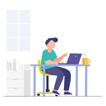 People working at home office and typing laptop online. png