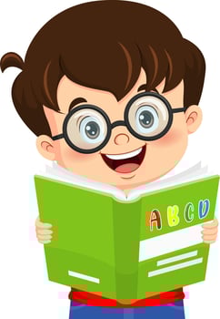 Cartoon little boy reading a book vector
