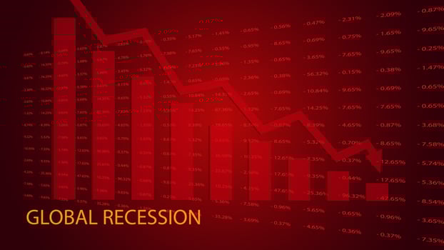 Global Recession Background. illustration of economic recession with red arrow symbol falling down vector