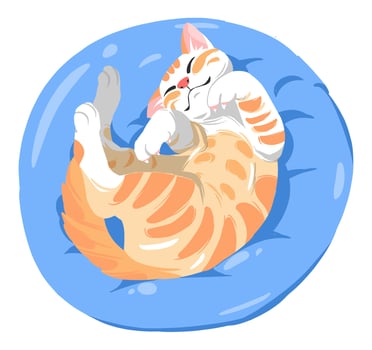 cute orange cat is sleeping on a blue soft pillow. suitable for pet theme, cute, animal, t-shirt design, animal lover, cat community. hand drawn cartoon style vector
