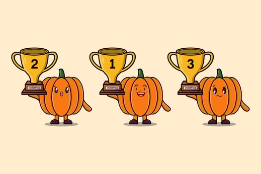 Set of cute cartoon Pumpkin holding trophy vector