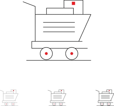 Cart Shopping Basket Bold and thin black line icon set vector