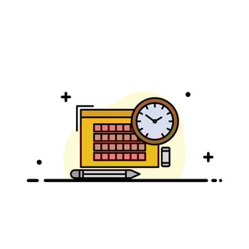 Time File Pen Focus  Business Flat Line Filled Icon Vector Banner Template