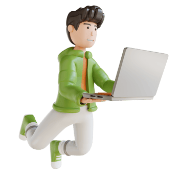 3D illustration business man flying holding laptop png