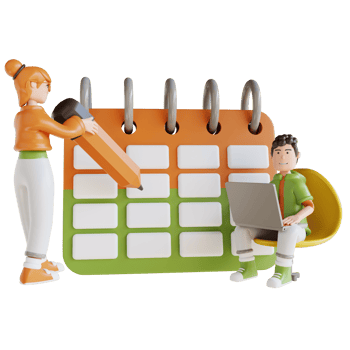 3D illustration business man and woman planning schedule and calendar png