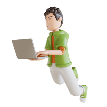 3D illustration business man flying holding laptop png