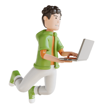 3D illustration business man flying holding laptop png