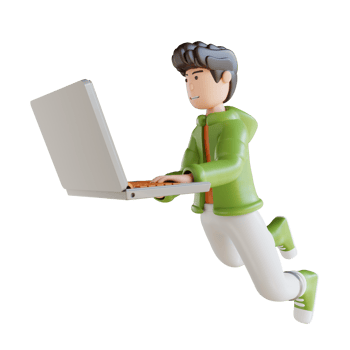 3D illustration business man flying holding laptop png