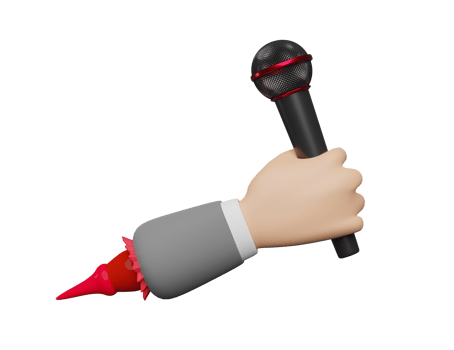 cartoon character journalist hands holding black microphone isolated. 3d illustration or 3d render png