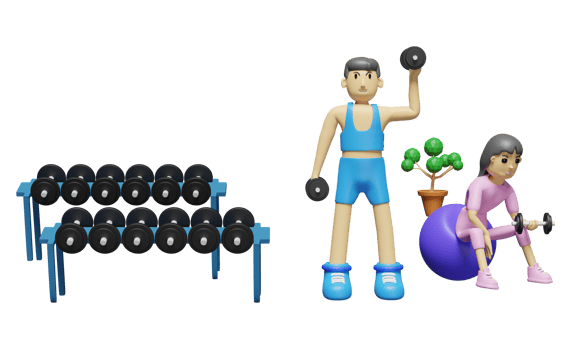 fitness man and woman lifting dumbbell, 3d illustration or 3d render png