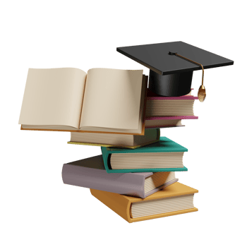 book and graduation hat, achieve goals and success concept, 3d illustration or 3d rendering png