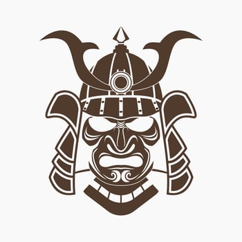 Editable Isolated Flat Monochrome Style Samurai Ancient Japanese Warrior Face Mask and Helmet Vector Illustration for Tourism Travel and Historical or Cultural Education Related Design