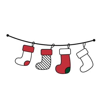 Colorful Christmas Socks Isolated on White Background.Home decoration, palce for present.Cute christmas socks.Vector illustration winter holidays flat set green colour comfortable clothes. vector