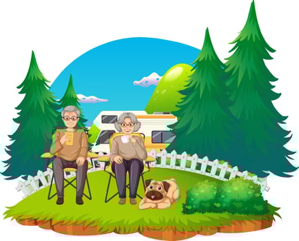 Senior couple camping at park vector