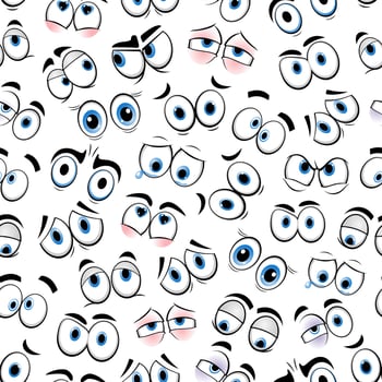 Cartoon eyes emoji smiles vector seamless pattern
