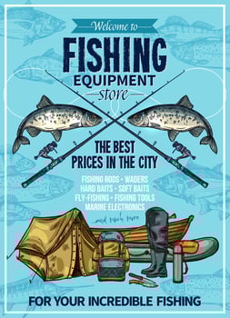 Vector fisherman sport fishing equipement poster
