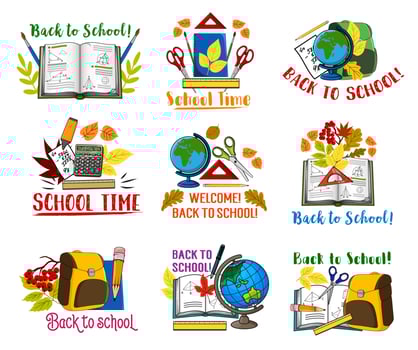 Back to School vector lesson stationery icons