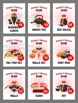 Sushi menu card for japanese cuisine restaurant vector