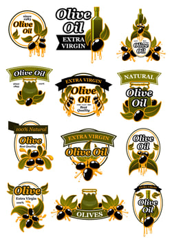 Oil bottle label with olive branch and black fruit vector