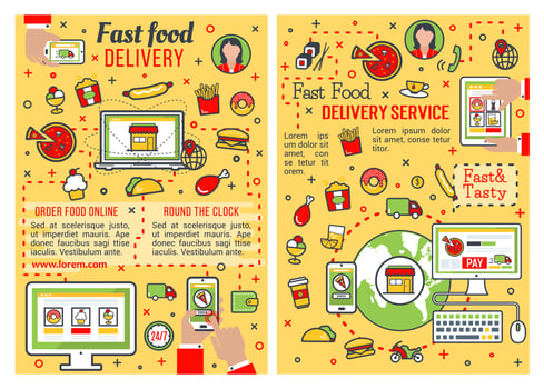 Fast food delivery service thin line banner design vector