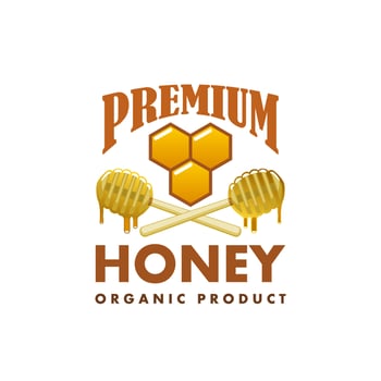 Honey product vector icon honeycomb dipper spoon