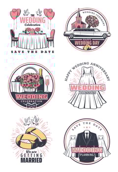 Wedding ceremony celebration retro icon design vector