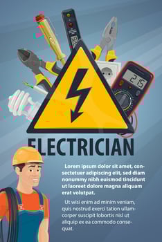 Electrician with electrical equipment, tool banner vector