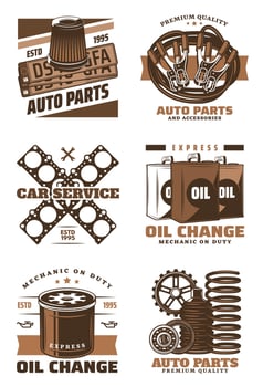 Car service retro icon with vintage auto parts vector