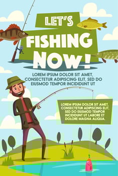 Vector poster of fisherman with fish rod