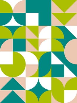 Abstract geometric bauhaus simple pattern. Art background. Circle, semicircle, square triangle shapes. Eco earth plants colors. Cover, cardm poster, flyer, wall home interior vector illustration.