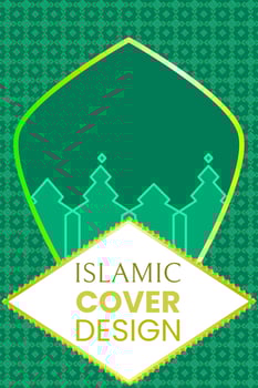 Islamic Book Cover Vector Art, colorful green and gold, file editable