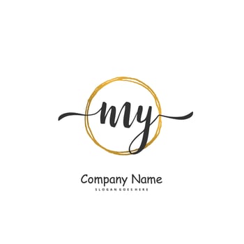 MY Initial handwriting and signature logo design with circle. Beautiful design handwritten logo for fashion, team, wedding, luxury logo. vector
